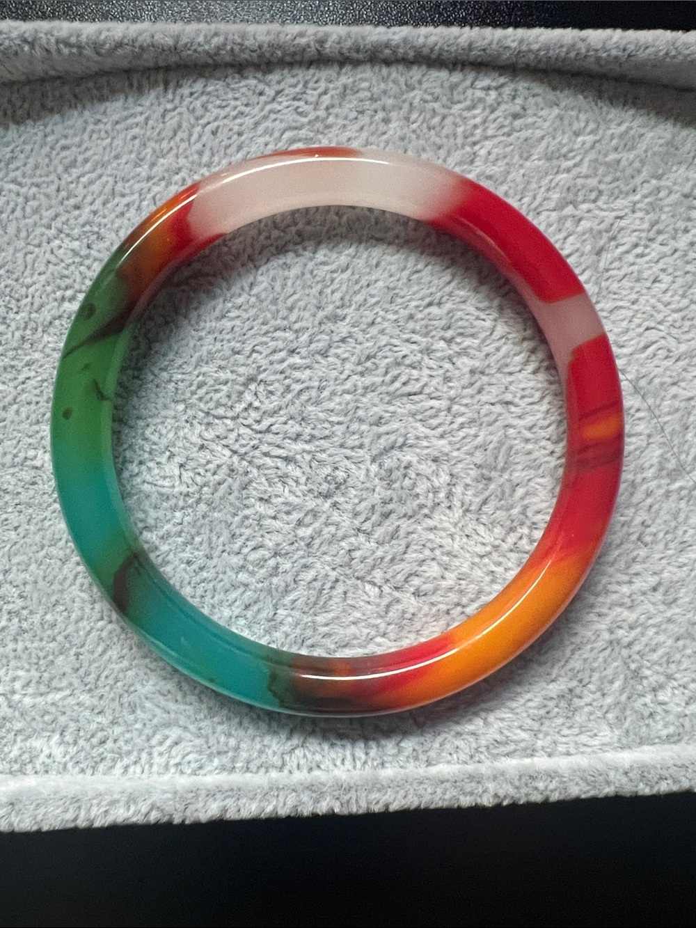 Multicolor natural jade hand carved Bangle Bracelet — Red, Green & Orange Accent